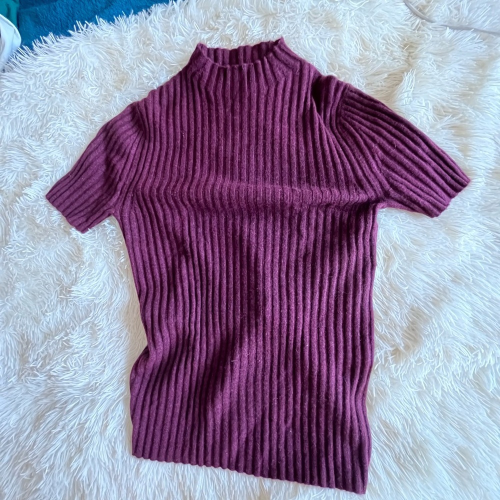 🍇 100% Cashmere Mock Neck Short Sleeve Sweater